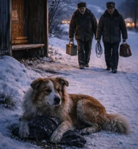 Мужчины шли угостить замерзающую собаку хлебом — но она не подпускала их к тому, что прятала под лапами