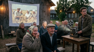 Городской парень приехал в деревню, натянул простыню на стену склада и показал старикам фильм