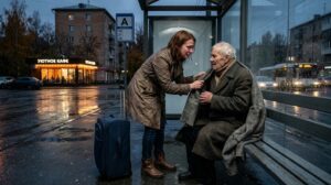 «Забирай чемодан и проваливай!» — муж с матерью выставили Марину под дождь. Но они не знали, кому она поможет на пустой остановке той ночью