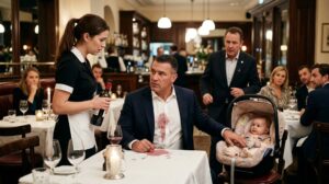 «Уволить её немедленно!» — официантка с младенцем пролила вино на самого опасного гостя ресторана, но его реакция заставила замолчать весь зал